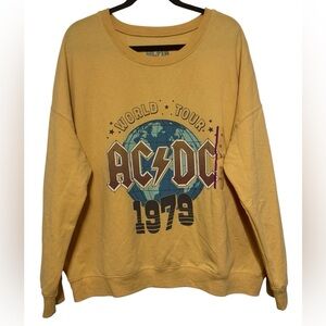 AC/DC Women's Yellow Vintage Inspired Sweatshirt World Tour 1979 Size XL